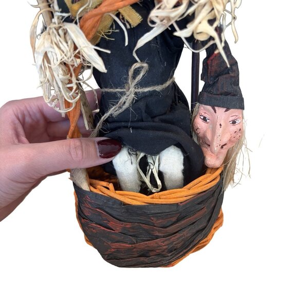 Vintage Paper Mache Halloween Wicker Basket Cornhusk Doll Wicker Creepy Doll - Picture 3 of 8
